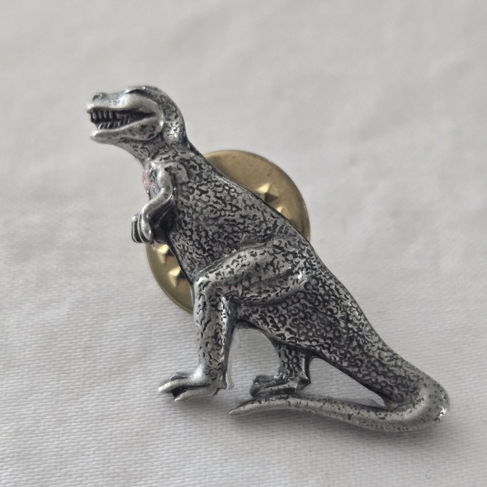 Vintage Pewter T Rex Dinosaur Lapel Pin - JJ
